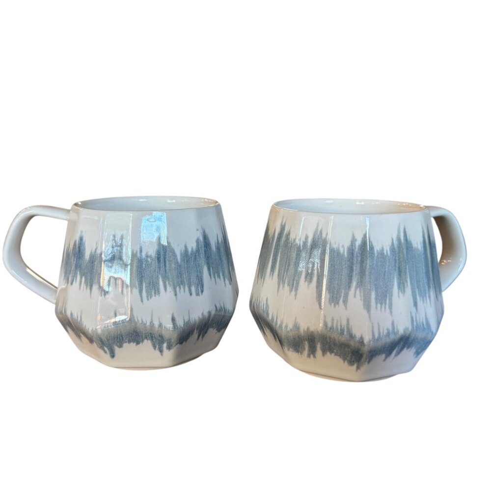 Homvare Porcelain Mugs Set Of 2 Cream Blue Gray Glaze 10 oz EUC